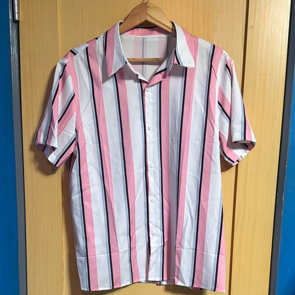 Pink and White Striped Men's Shirt